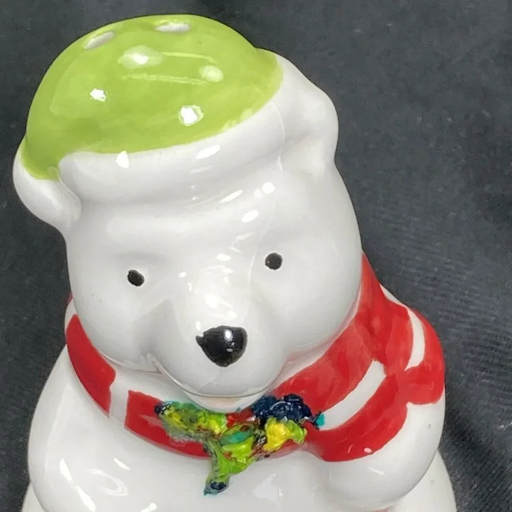 Polar Bear Penguin Salt and Pepper Shakers NEW Ceramic 3 in Christmas Hat Scarf